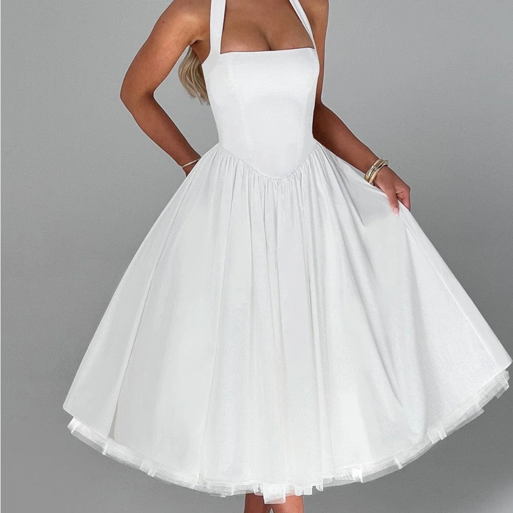Chic White Halter Midi Dress